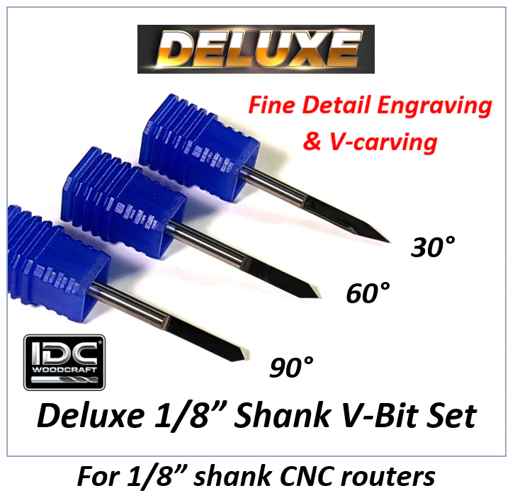 1/8 Shank Deluxe V-Bit Grooving Set 30, 60, 90 Deg for CNC Routers - Image 2