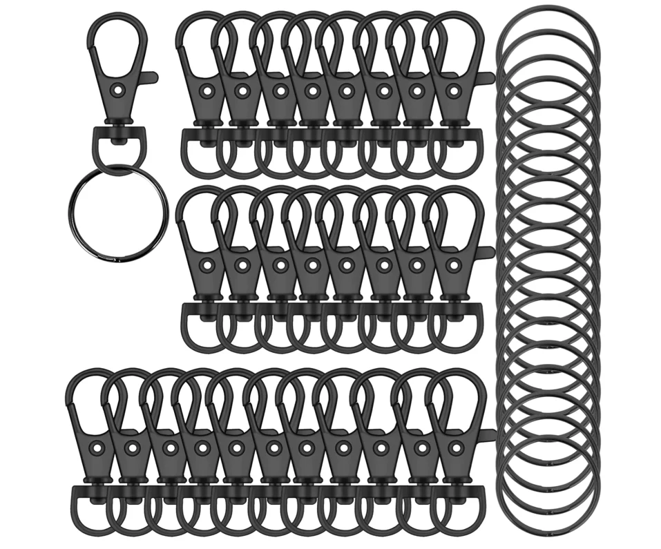120PCS Premium Swivel Lanyard Snap Hook with Key Rings, Metal Keychain Hooks for Jewelry Making, Crafts (Gun Black)