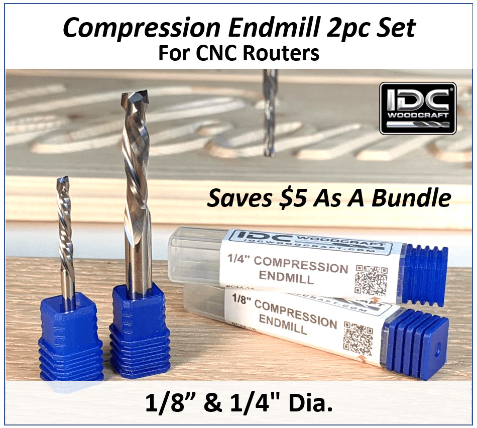 2pc Compression Endmill Bit Set For CNC Routers, 1/4 & 1/8 Dia. - Image 2