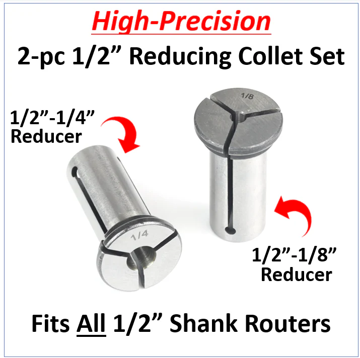 2pc Set 1/2-1/4 & 1/2-1/8 High-Precision Collet Reducing Adaptors for 1/2 CNC Routers - Image 2