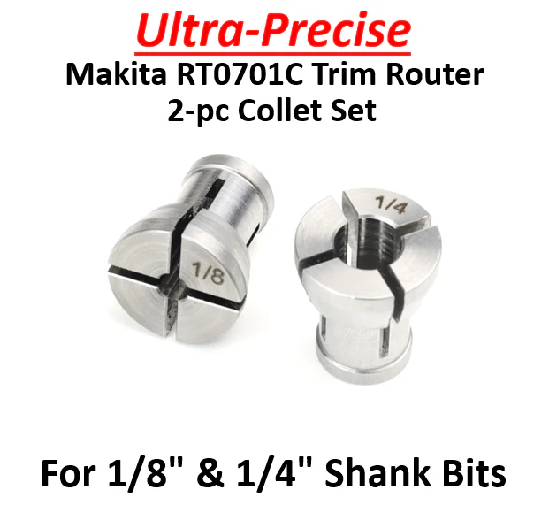 2pc Set 1/4 & 1/8 Collets for Makita RT0701C Trim Router - Image 2
