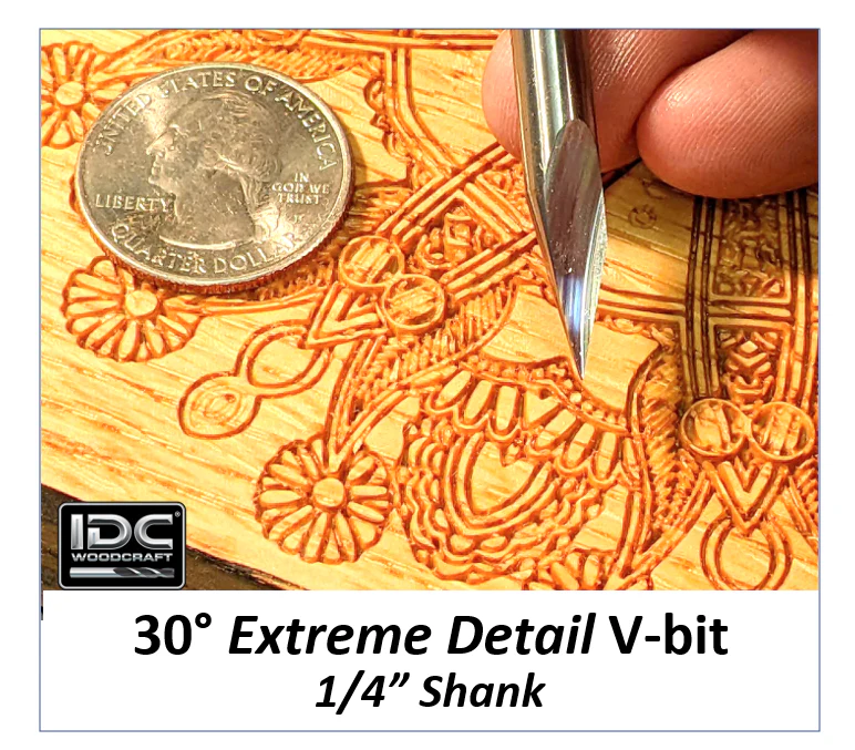 30 Degree EXTREME DETAIL V-bit Bit for CNC Routers, 1/4 Shank - Image 2