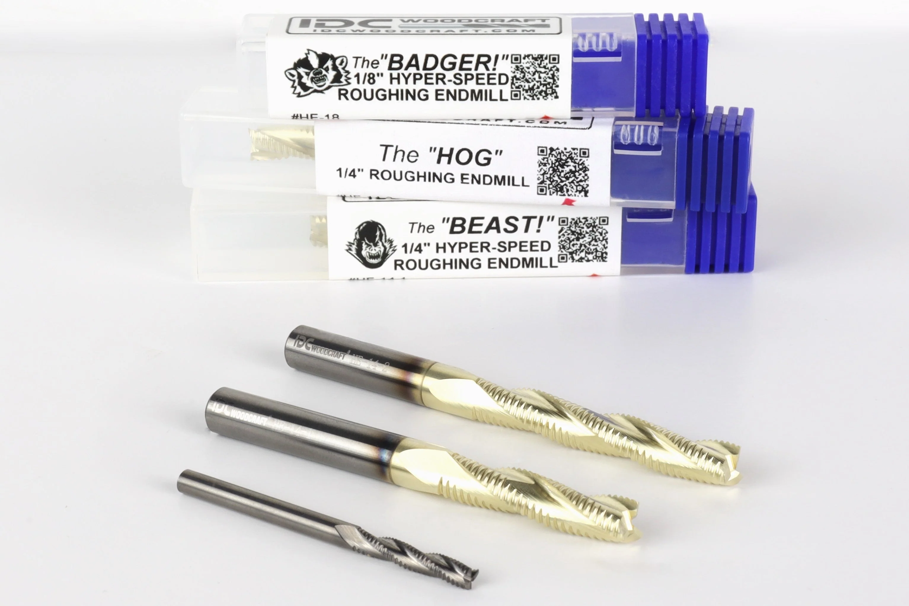 BEAST-BADGER-HOG Full Set, 3 High-Speed Roughing CNC Router Bits, 1/8 & 1/4 Shank - Image 2